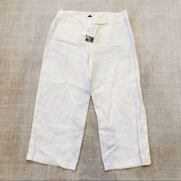 Eileen Fisher White Organic Linen Cropped Pants Sz M NEW - Picture 1 of 14